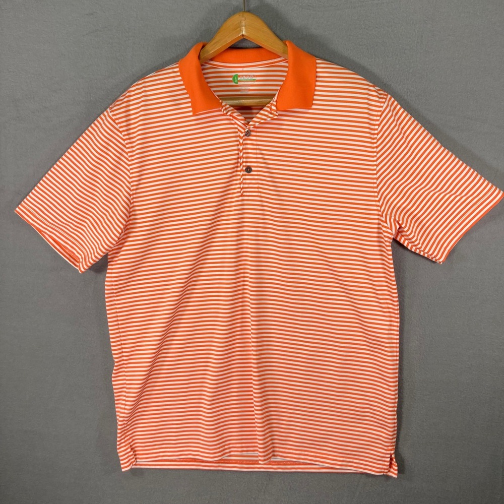 IZOD Golf Polo Shirt Mens Large Orange Striped Performance Short Sleeve